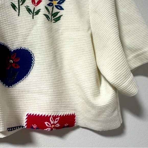 Vintage 90s White Cropped Short Sleeve Button Up Shirt Cottagecore Spring Retro - Picture 3 of 15